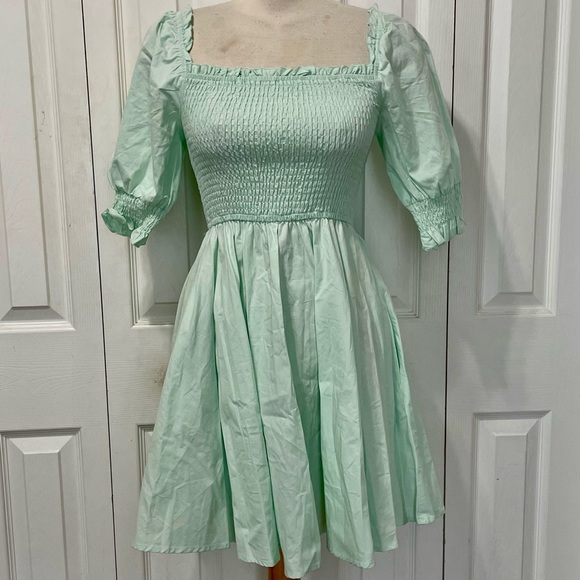 Blue Rain Dresses & Skirts - Blue Rain Light Green Turquoise Smocked Mini Dress